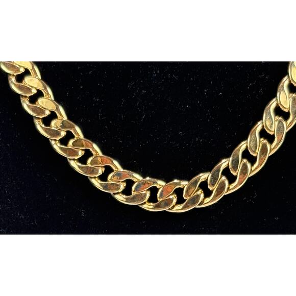 Vintage Chunky Chain Bib Collar Necklace Shiny Gold Tone Link Heavy 18" 80s 1980 - Picture 2 of 9